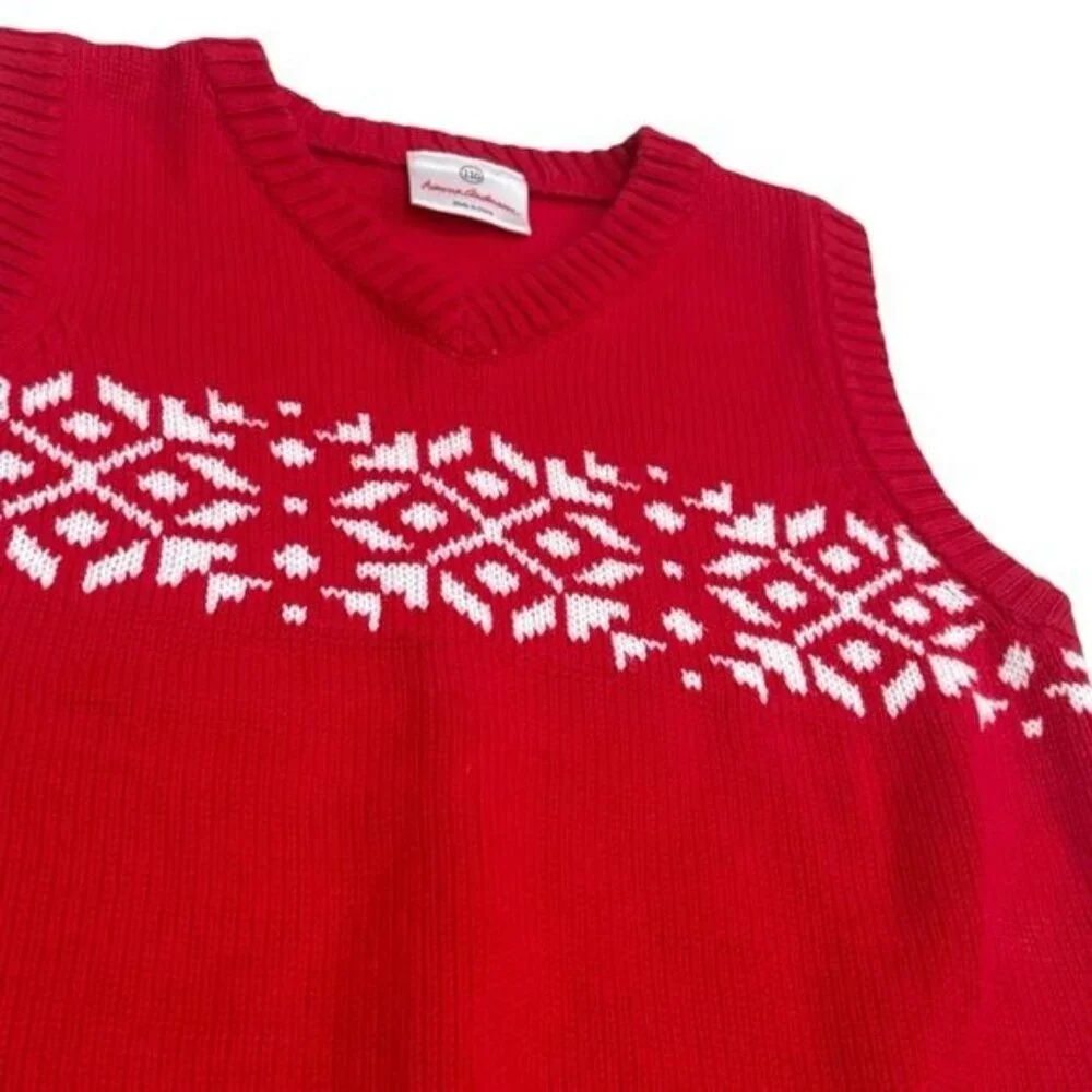 Hanna Andersson Red &‎ White Holiday Snowflake Sweater Vest Cabin Size 110 (5)